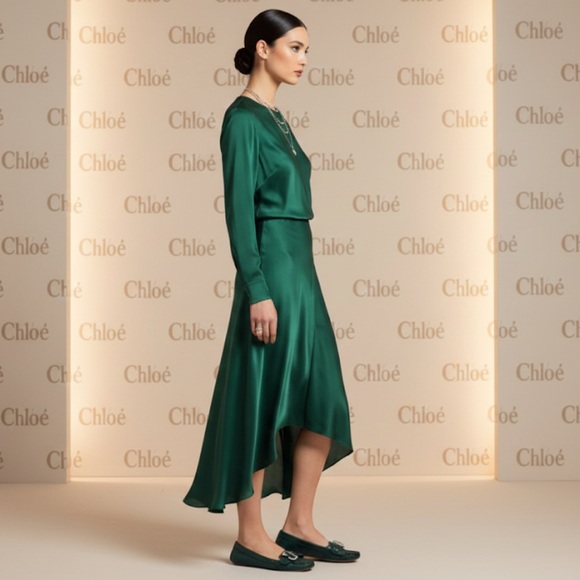 Chloe Shoes - Authentic Chloe designer Hunter green leather flats loafers sz 9